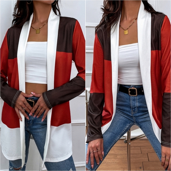 Color Wave Open Front Cardigan - Burgundy - Picture 2 of 5